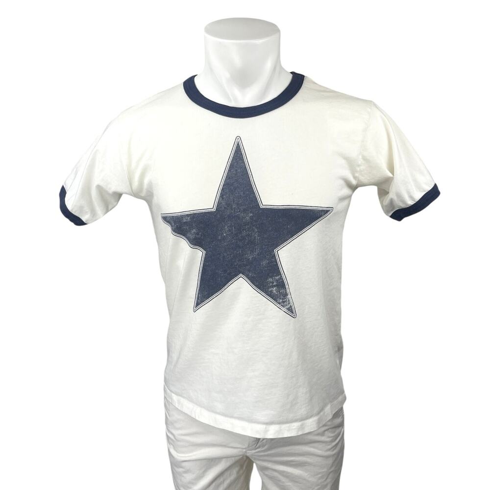 Daydreamer White Tee with Navy Star Ringer Detail